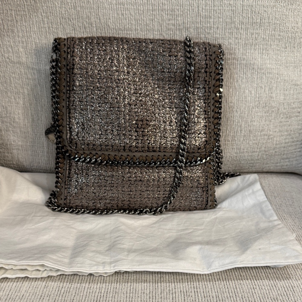 STELLA MCCARTNEY Metallic Charcoal Chain Crossbody Bag